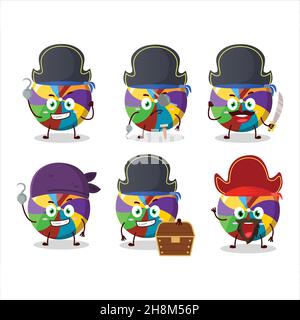 Personnage de dessin animé de bonbons arc-en-ciel avec divers pirates émoticônes.Illustration vectorielle Illustration de Vecteur