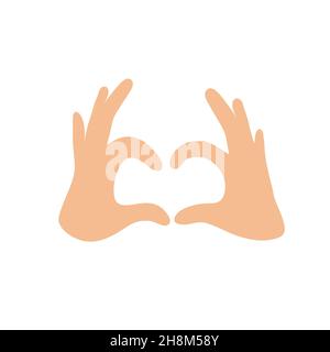 Geste de la main en forme de coeur.Signe d'amour imitation avec deux mains.Illustration simple vectorielle plate. Illustration de Vecteur