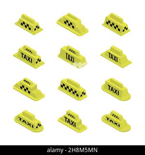 Jeu de dames de taxi vertes.Style isométrique 3D plat, illustration vectorielle. Illustration de Vecteur