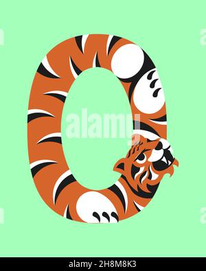 0 avec tigre stilizated pour créer 2022 carte de vœux isolée.Illustration de l'art plat Banque D'Images