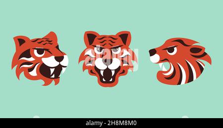 Logo stilizated têtes de tigre isolées.Simbols de 2022.Illustration de l'art plat Banque D'Images