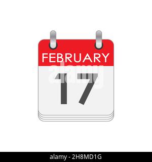 Février 17.Une feuille du calendrier de flip avec la date de février 17.Style plat. Illustration de Vecteur