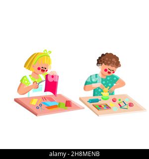 Garçon et fille enfants de concevoir dans la salle de classe Vector Illustration de Vecteur