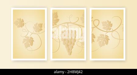 Branche avec illustration de raisin, conception artistique abstraite, vecteur.Affiche minimaliste en trois pièces.Art mural, œuvres d'art Illustration de Vecteur