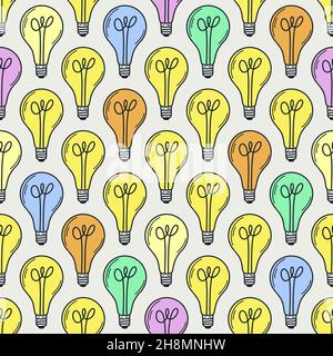 Différentes couleurs ampoule sans couture motif style doodle Illustration de Vecteur