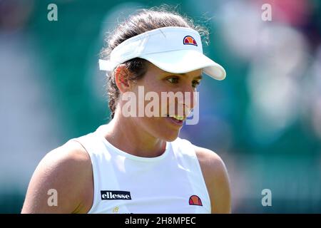 Photo du dossier datée du 12-06-2021 de Johanna Konta en Grande-Bretagne lors de sa demi-finale rencontre de célibataires contre Nina Stojanovic en Serbie le huitième jour de l'Open Viking au centre de tennis de Nottingham.Johanna Konta, ancienne numéro un britannique, a annoncé sa retraite du tennis professionnel dans une déclaration.Date de publication : le mercredi 1er décembre 2021. Banque D'Images