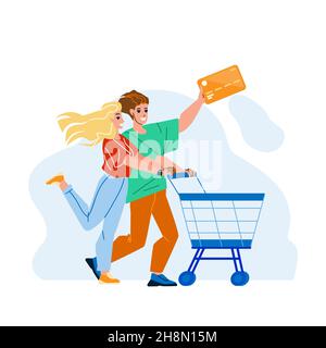 Couple avec achat par carte de crédit dans Market Vector Illustration de Vecteur