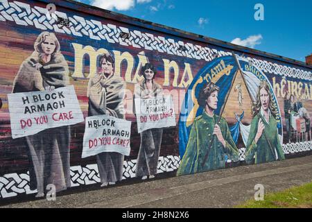 Murale, murale politique du moment de la détention dans le bloc H de la prison d'Armagh, résistance de l'IRA, quartier de Bogside, Derry-Londonderry, province d'Ulster Banque D'Images