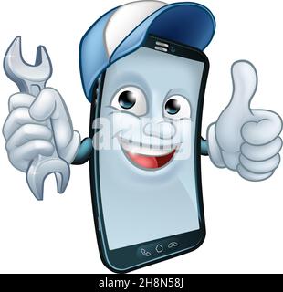 Clé de réparation de téléphones mobiles Thumbs Up Cartoon Illustration de Vecteur