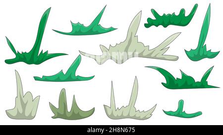 Ensemble de petits pains de dessin animé d'herbe.Des buissons d'herbe dessinés à la main à des fins d'illustration.Vecteur isolé sur fond blanc Illustration de Vecteur
