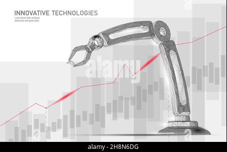 Manipulateur poly bas du bras du robot.Forme triangulaire d'assemblage de construction de pièce.Les points connectés polygonaux 3D rendent l'innovation robotique artificielle de machines Illustration de Vecteur