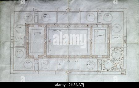 PLANO DEL TECHO DE LA SALA DE BATALLAS DEL PALACIO DUQUE DEL INFANTADO EN GUADALAJARA.LIEU: ARCHIVO HISTORICO NACIONAL-COLECCION.MADRID.ESPAGNE. Banque D'Images