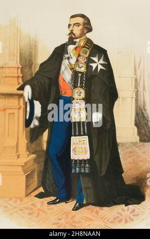 Grand Prieur de l'ordre de Saint Jean de Jérusalem ou de Malte.Chromolithography.'Historia de las Ordenes de Caballería y de las Condecoraciones Españolas' (Histoire des ordres de Chivalry et des décorations espagnoles).Madrid, 1865.Espagne. Banque D'Images