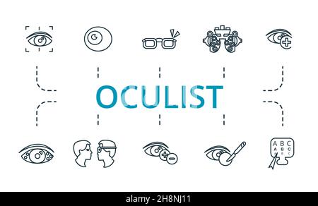 Ensemble d'icônes d'oculiste.Collection d'éléments simples tels que les lunettes, cécité, 13, correction de la vision, astigmatisme,chirurgie de la cataracte. Illustration de Vecteur