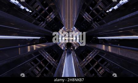 Illustration 3D du cyberespace UHD 4K avec murs lumineux Banque D'Images