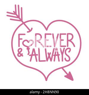 Carte cadeau romantique, avec message d'amour, relation romantique, cadeau, inscription avec un élément décoratif voilé, style dessiné à la main. Illustration de Vecteur