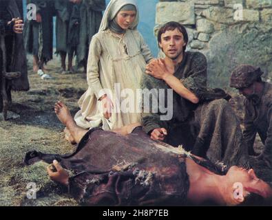 Judi Bowker, Graham Faulkner, sur le tournage du film, « Brother Sun, Sister Moon », Euro international SPA, Paramount Pictures,1972 Banque D'Images