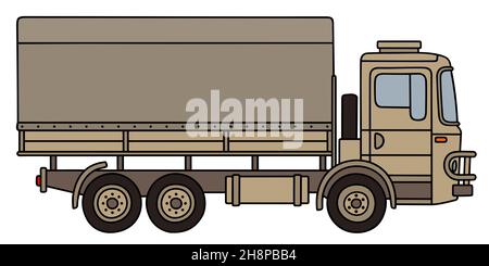 Dessin à la main d'un camion militaire classique à motif camouflage de sable Banque D'Images