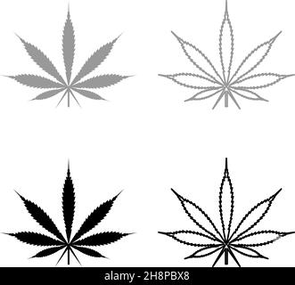 Feuille cannabis marijuana Hemp Set icône gris noir couleur vecteur illustration image simple style plat Uni remplir contour ligne mince Illustration de Vecteur