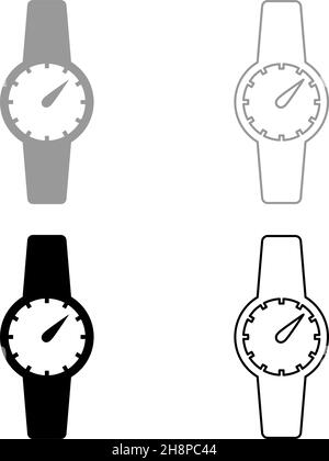 Main horloge Set icône gris noir couleur vecteur illustration image simple style plat Uni remplir contour ligne mince Illustration de Vecteur