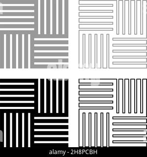 Carrelage forme carrée parquet matériau de plancher en bois laminé ensemble de panneaux en planche icône gris noir couleur vecteur illustration image simple style plat remplissage Uni Illustration de Vecteur
