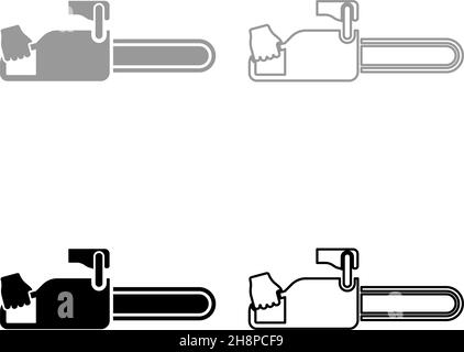 Tronçonneuse à main scie à bois bûcheron icône gris noir couleur vecteur illustration image simple style plat plein contour ligne de contour mince Illustration de Vecteur