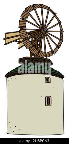Dessin à la main d'un ancien moulin à vent en pierre blanche Banque D'Images