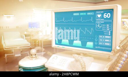 ICU dans salle de clinique ensoleillée, concept de rendu 3D industriel Banque D'Images