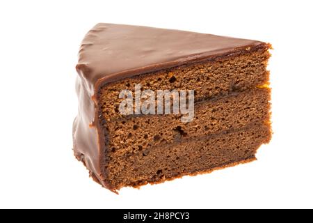 Un petit morceau de sachertorte autrichienne isolé sur fond blanc Sachertorte, gâteau Sacher, tarte, fond blanc, simple,isolé, pièce Banque D'Images