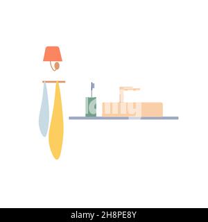 Salle de bains à dessin animé plat lavabo et robinet, maison mobilier de toilettes, éléments intérieurs vecteur illustration concept Illustration de Vecteur