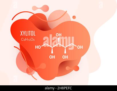 Structure moléculaire du xylitol avec formes liquides sur fond blanc.Formule chimique du squelette de xylitol, illustration vectorielle avec espace de copie Illustration de Vecteur