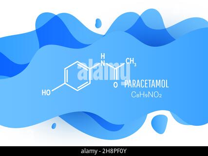 Illustration du vecteur de formule chimique squelettique du paracétamol avec espace de copie avec formes liquides sur fond blanc Illustration de Vecteur