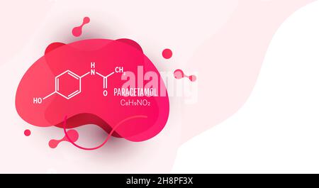 Formule chimique squelettique de paracétamol, médicament utilisé pour traiter la douleur, la fièvre, les douleurs rhumatismales. Illustration de Vecteur