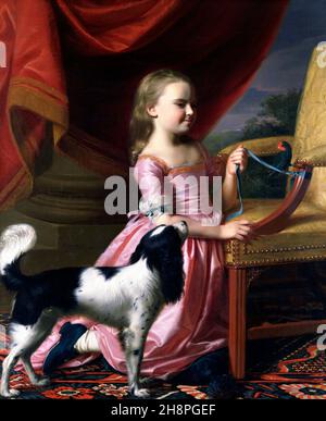 Jeune dame avec un oiseau et un chien par John Singleton Copley (1738–1815), huile sur toile, 1767 Banque D'Images