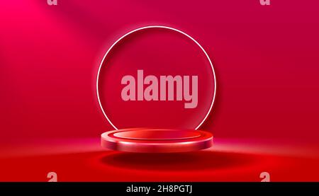 Studio lumineux, scène de présentation éclairée, arrière-plan rouge. Illustration vectorielle Illustration de Vecteur