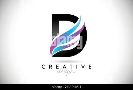 Logo lettre D avec schooshes de gradient créatifs.Design élégant et créatif lettre D avec icône vectorielle bleue et violette. Illustration de Vecteur