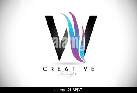 Logo lettre W avec schooshes de gradient créatifs.Design élégant et créatif lettre W avec icône vectorielle bleue et violette. Illustration de Vecteur