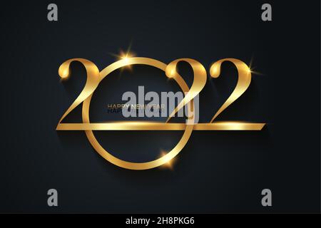 2022 bonne année avec texture or, fond moderne, fond noir ou isolé vectoriel, éléments pour calendrier et carte de voeux ou Noël Illustration de Vecteur