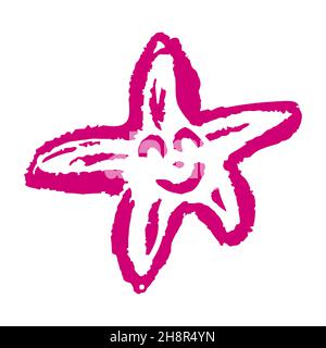 Starfish.Style de dessin de l'icône à la main.Dessiner avec des crayons de cire, de la craie colorée, de la créativité des enfants.Illustration vectorielle.Panneau, symbole, broche, autocollant Illustration de Vecteur