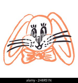 Lièvre.Style de dessin de l'icône à la main.Dessiner avec des crayons de cire, de la craie colorée, de la créativité des enfants.Illustration vectorielle.Signe, symbole, broche Illustration de Vecteur