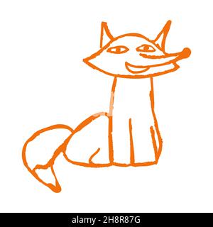 Renard.Style de dessin de l'icône à la main.Dessiner avec des crayons de cire, de la craie colorée, de la créativité des enfants.Signe, symbole, broche Illustration de Vecteur