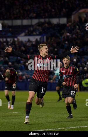 SHEFFIELD, GBR.1ER DÉCEMBRE le tournoi will Goodwin de Hartlepool United célèbre le troisième but de Hartlepool United ce soir lors du match du Trophée Papa John's entre Sheffield mercredi et Hartlepool United à Hillsborough, Sheffield, le mercredi 1er décembre 2021.(Crédit : Scott Llewellyn | MI News) crédit : MI News & Sport /Alay Live News Banque D'Images