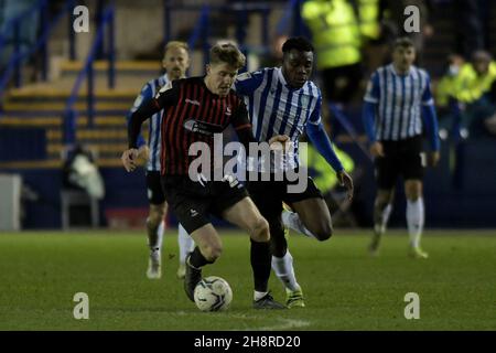 SHEFFIELD, GBR.1ER DÉCEMBRE Tom Crawford de Hartlepool United lors du match de Trophée Papa John's entre Sheffield mercredi et Hartlepool United à Hillsborough, Sheffield, le mercredi 1er décembre 2021.(Crédit : Scott Llewellyn | MI News) crédit : MI News & Sport /Alay Live News Banque D'Images