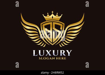 Aile royale de luxe lettre BS Crest couleur or logo Vector, logo Victory, logo Crest, logo WiNG, logo Vector . Illustration de Vecteur