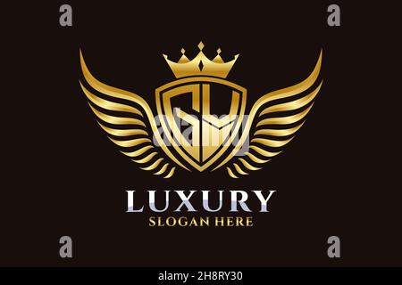 Aile royale de luxe lettre GV Crest couleur or logo Vector, logo Victory, logo Crest, logo WiNG, logo Vector . Illustration de Vecteur