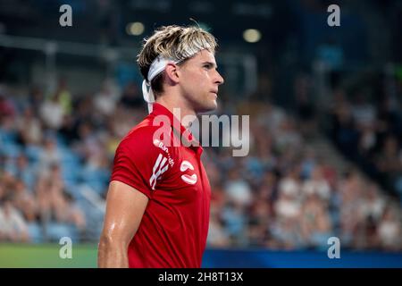 SYDNEY, AUSTRALIE - 04 JANVIER : Dominic Thiem d'Autriche pendant la deuxième journée du match des singles du groupe lors de la coupe ATP tennis 2020 à la Ken Rosewall Arena le 04 janvier 2020 à Sydney, en Australie.Crédit : Speed Media/Alamy Live News Banque D'Images