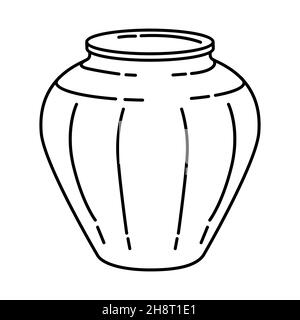 Vase en céramique fait partie du mobilier et de la décoration de maison ensemble d'icônes dessinées à la main Vector. Illustration de Vecteur