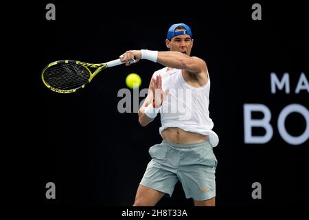 SYDNEY, AUSTRALIE - 09 JANVIER : Rafael Nadal d'Espagne sur le terrain d'entraînement pendant le septième jour de la coupe ATP 2020 tennis à la Ken Rosewall Arena le 09 janvier 2020 à Sydney, Australie. Banque D'Images