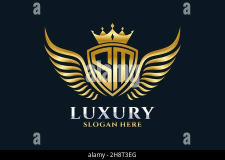 Luxury Royal WiNG lettre SM Crest couleur or logo Vector, logo Victory, logo Crest, logo WiNG, logo Vector . Illustration de Vecteur