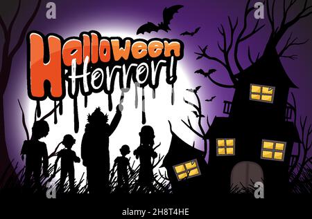 Arrière-plan Halloween avec illustration de la silhouette hantée de la maison Illustration de Vecteur